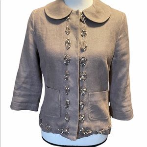 BODEN Twill Cropped Blazer polkadot ribbon detail